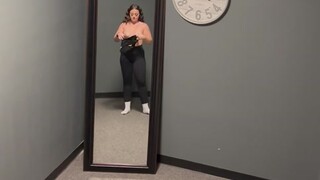 brunette exposing her little tits in changing room