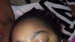 ebony teen takes facial while parents were sleep