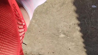sissy slut wearing in daytime at public picnic are
