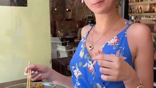 thai food makes her horny - shows tits